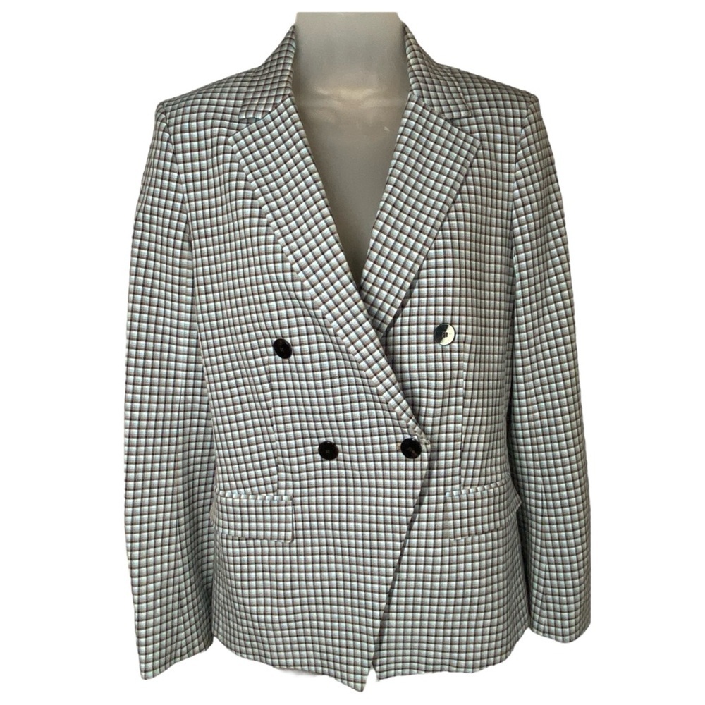 LoveShackFancy Angled Check Plaid Viscose Double Breasted Blazer Jacket Size 0